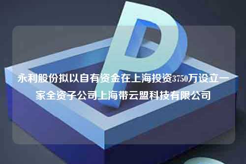 永利股份拟以自有资金在上海投资3750万设立一家全资子公司上海带云盟科技有限公司