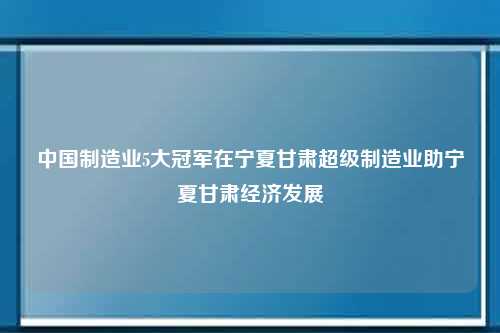 中国制造业5大冠军在宁夏甘肃超级制造业助宁夏甘肃经济发展